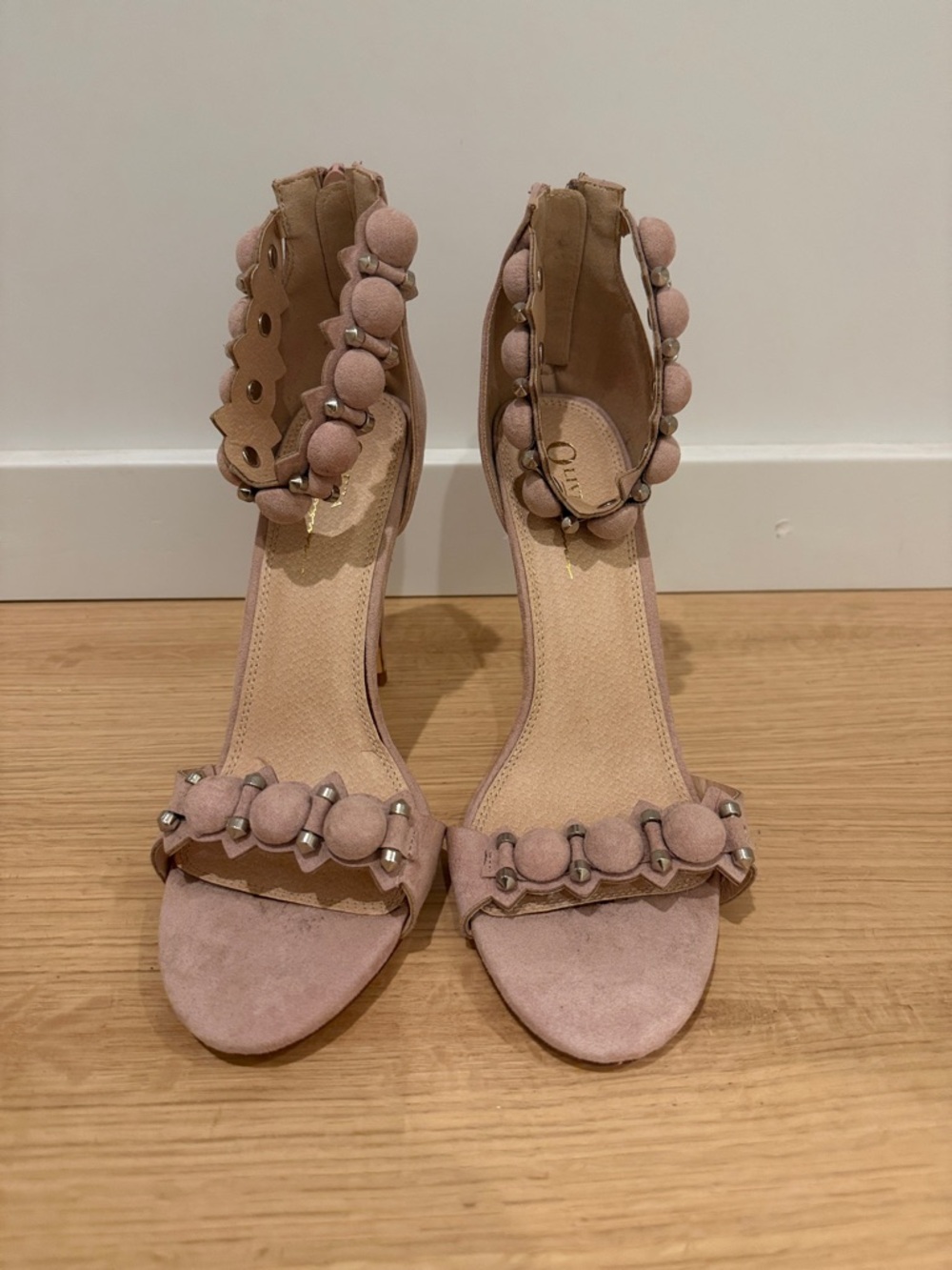 Women’s Blush Pink Beaded Ankle-Strap Heels